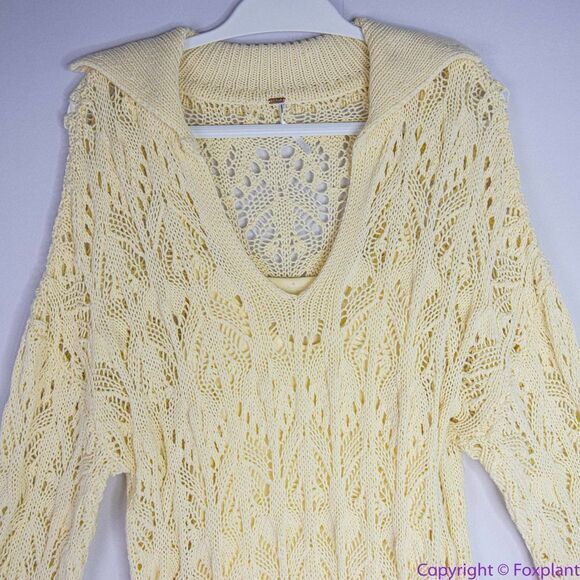 NEW Free People Elton Cream Crochet Knit Long Sleeve Mini‎ Dress, L - Picture 3 of 16